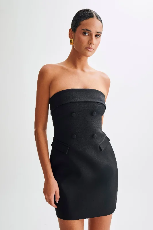 Abbie Strapless Suiting Mini Dress - Black Formal mini dresses