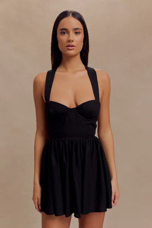 Loz Tie Back Linen Mini Dress - Black Best mini dresses for elegant looks