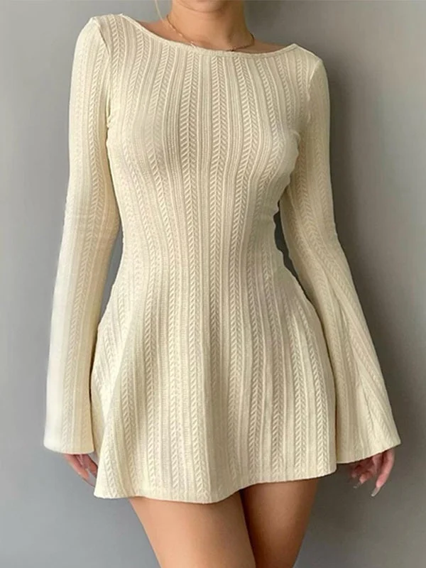 Backless Knitted Long Sleeve Mini Dress Office mini dresses