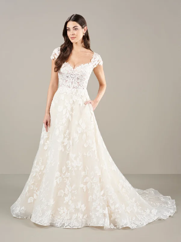 Applique Cap Sleeve Bridal Ball Gown by Adrianna Papell 31282 Illusion Lace Gown