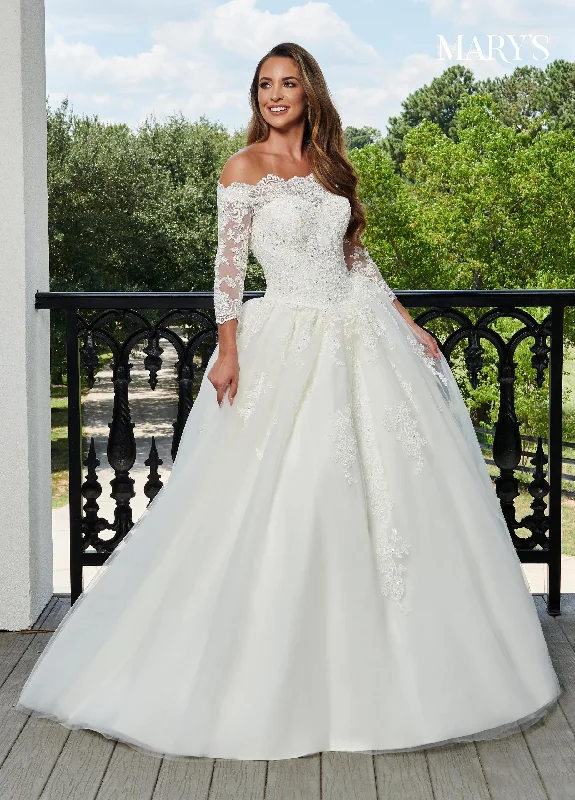 Applique Long Sleeve Wedding Gown by Mary's Bridal 6362 Simple Wedding Dress