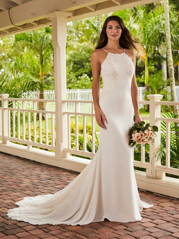 Halter Lace Crepe Bridal Gown by Adrianna Papell 31214 A-line Bridal Dress