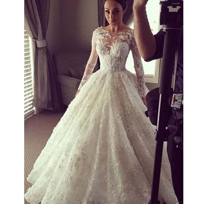 Long Sleeves Elegant Inexpensive Bridal Long Wedding Dresses, WG663 Strapless Lace Dress