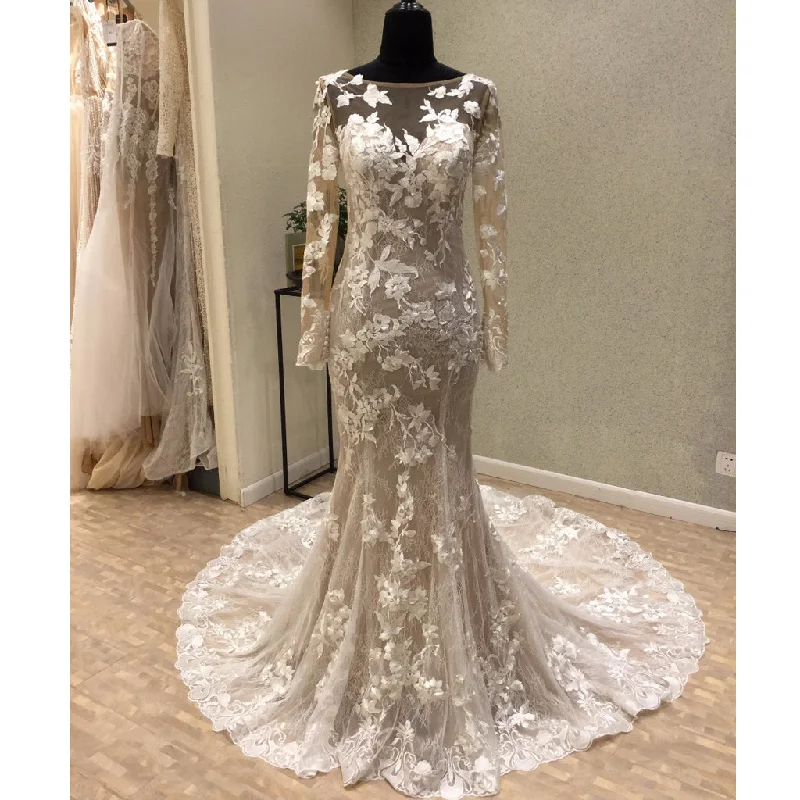 Long Sleeves Open Back Unique Applique Long Cheap Wedding Dress, WG685 Elegant A-line Gown