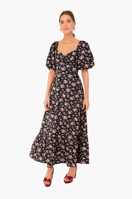 Black Floral Seaport Midi Dress Hot new arrivals in midi dresses