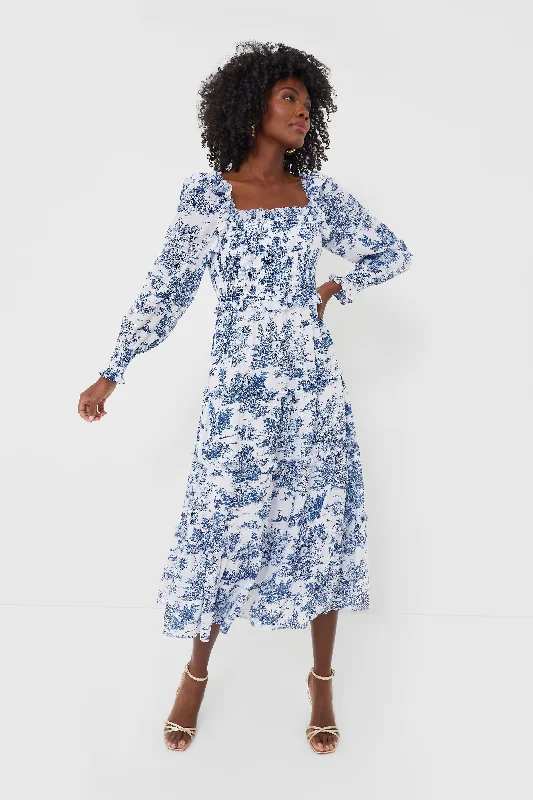 Blue Toile Long Sleeve Georgina Midi Dress Zara midi dresses