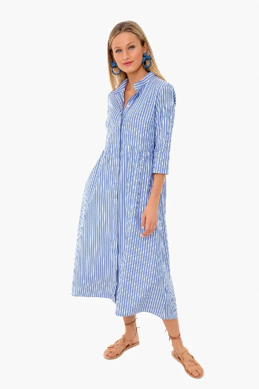 Chambray Stripe Midi Royal Shirt Dress Red carpet midi dresses