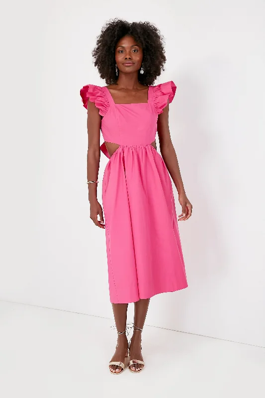 Fuchsia Flutter Sleeve Aspyn Midi Dress Chic midi dresses