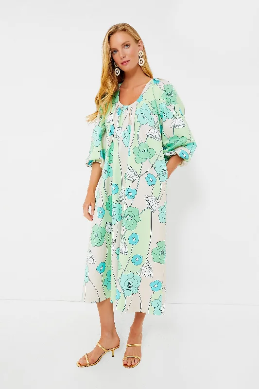 Green and Blue Floral Dorinda Midi Dress Zara midi dresses