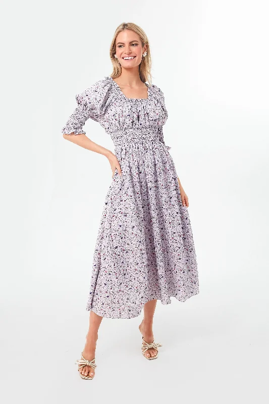 Lilac Ruched Neck Cali Midi Dress Office midi dresses