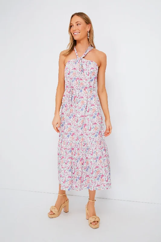 Pink Halter Neck Floral Medouie Midi Dress Best midi dresses for petites