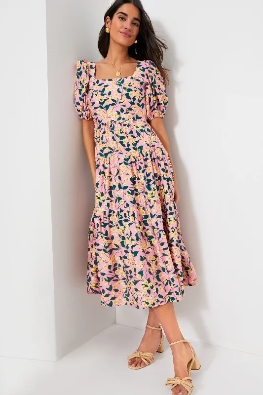 Exclusive Pink Multi Floral Print Midi Dress Sexy midi dresses