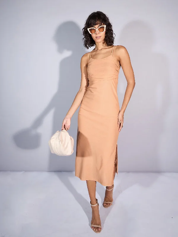 Women Beige Mesh Strappy Midi Dress Urban Outfitters midi dresses