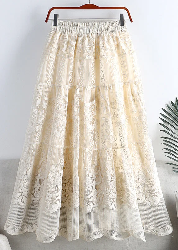 Apricot Elastic Waist Tulle A Line Skirt Fall Elegant unclassified skirts