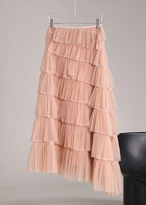 Bohemian Pink Asymmetrical Design Tulle Beach Skirts Leather unclassified skirts