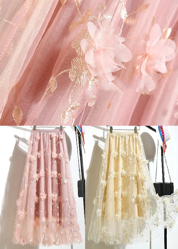 DIY Apricot Embroideried Floral Tulle A Line Skirts Summer Y2K unclassified skirts