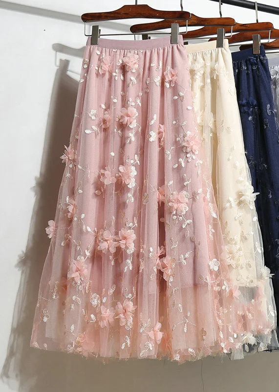 Pink Elastic Waist Tulle A Line Skirts Summer Metallic unclassified skirts