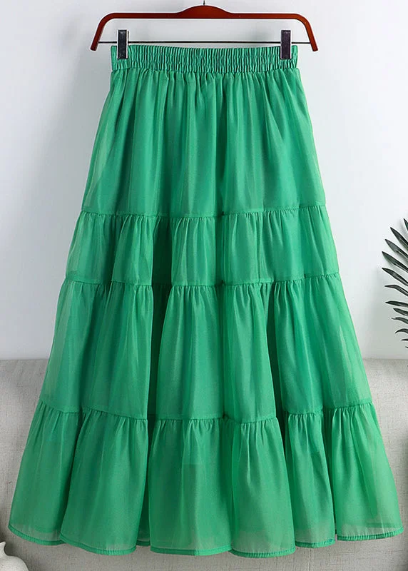 Women Green Patchwork High Waist Tulle A Line Skirts Summer Casual unclassified skirts