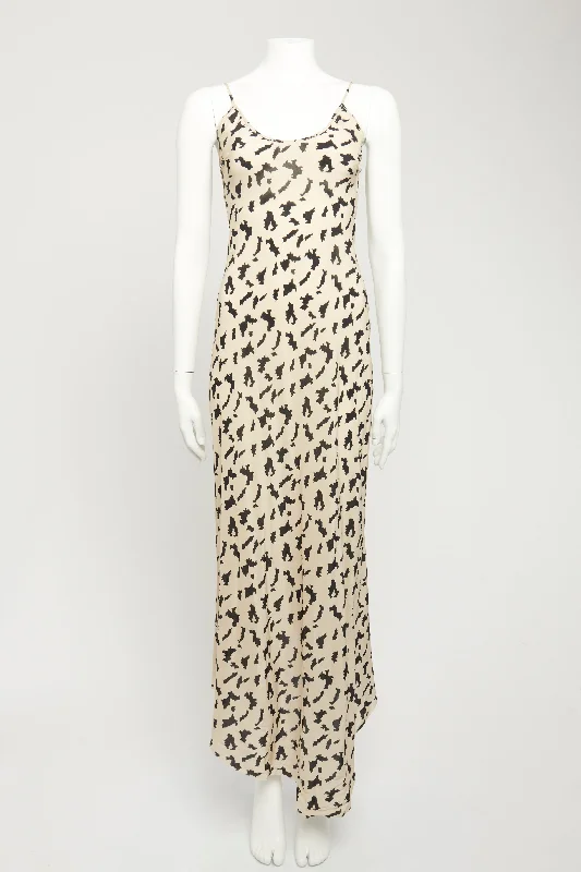 Beige Silk Preowned Dip-Hem Maxi Dress Lace maxi dresses