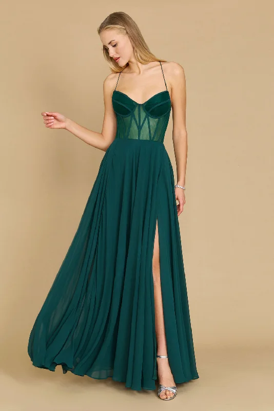 Dylan & Davids Long Chiffon Corset Formal Prom Dress Emerald Green Chiffon maxi dresses