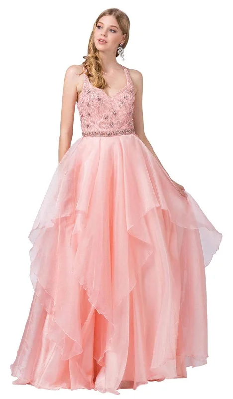 Dancing Queen - 2524 Embellished Halter V-neck Tiered Ballgown Best party dresses for formal events