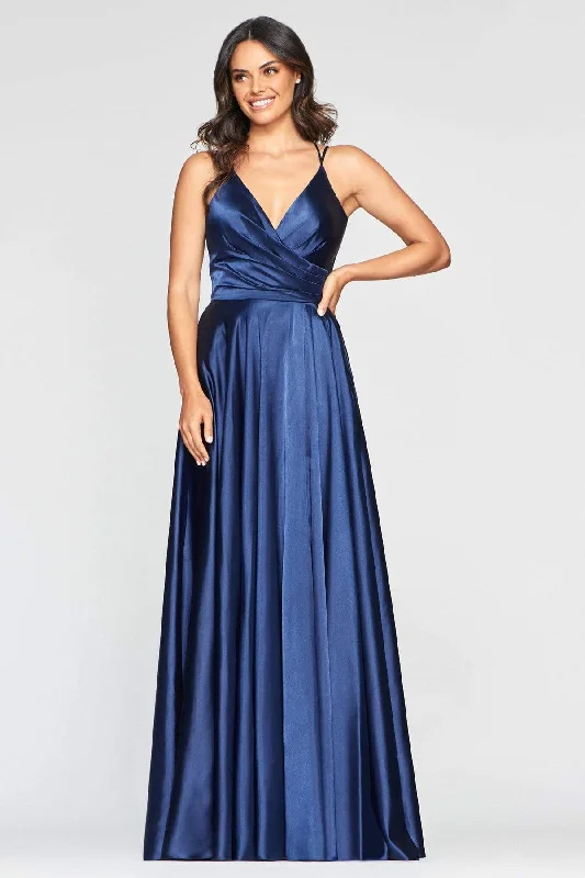 Faviana - S10429 V Neck Pleated Bodice Lace-Up back Satin Gown Fall party dresses