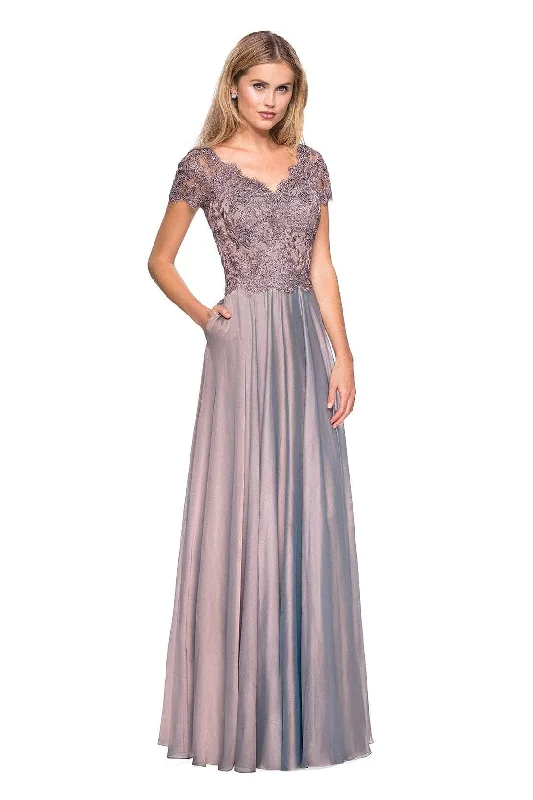 La Femme - 27098 Embordered Lace Bodice Chiffon A- Line Gown Classic party dresses