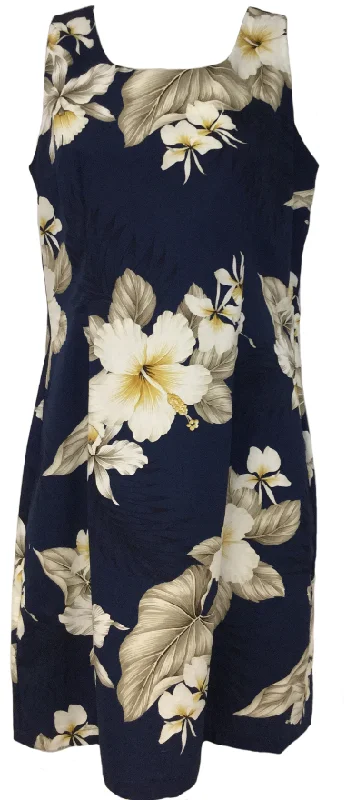 Tank Dress Hibiscus Trends Navy A-line Sleeveless Dress