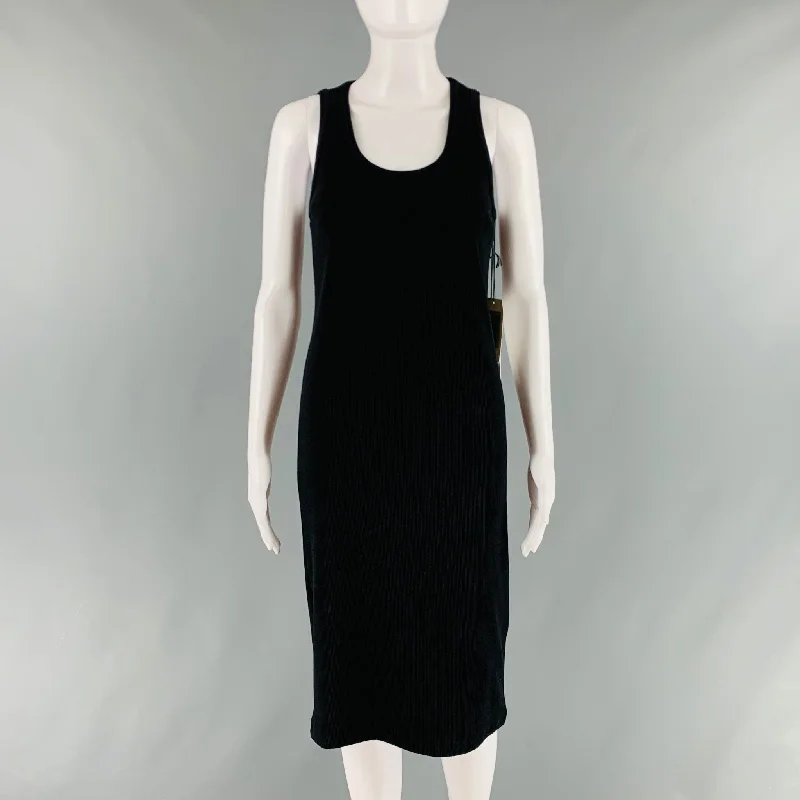 BOTTEGA VENETA Size S Black Cotton Ribbed Tank Mid-Calf Dress Tank Dress Twist