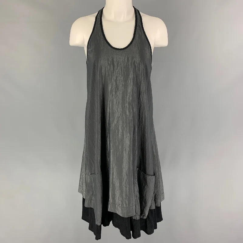 DAMIR DOMA Size S Grey Black Cotton Nylon Wrinkled Tank Dress Printed Tank Dress