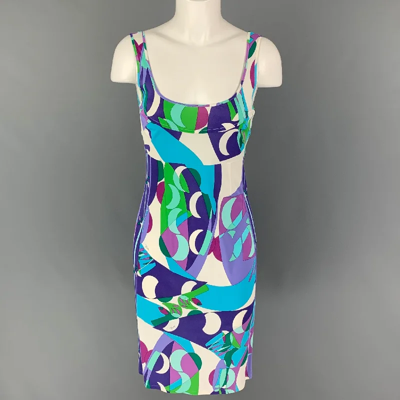 EMILIO PUCCI Size S Turquoise Multi-Color Viscose Abstract Tank Dress Tank Dress Trend