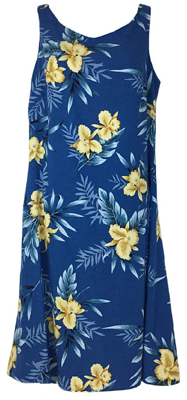 Short Tank Strap Hawaiian Dress Blue-902R Trendy Sleeveless Dress