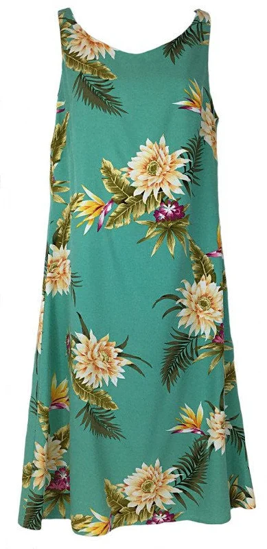 Short Tank Strap Hawaiian Dress Ceres Green-902R Chic Casual Tank Dress