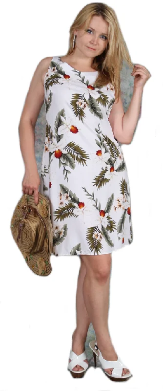 Short Tank Strap Hawaiian Dress Hawaiian Orchid White-902R Tank Dress Relaxed Fit