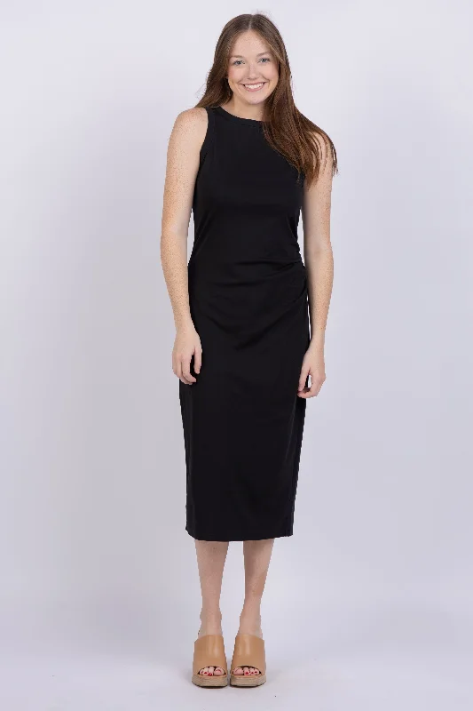 Vince Side Drape Tank Dress in Black Soft Fabric Tank Dress