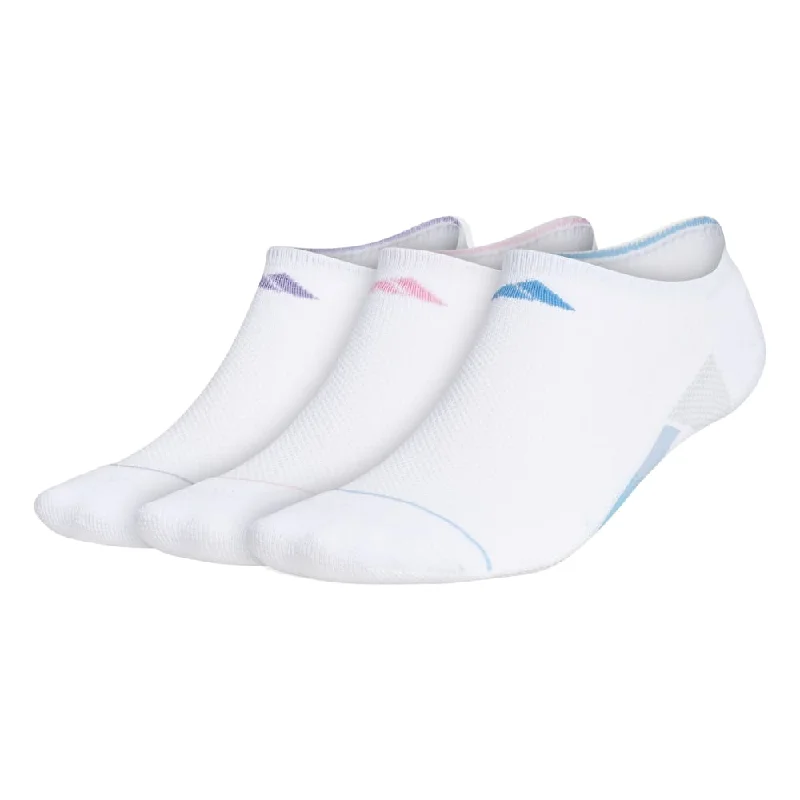 adidas Women's Superlite 3 Stripe No-Show Socks 3 Pack (White) Embroidered unclassified dresses