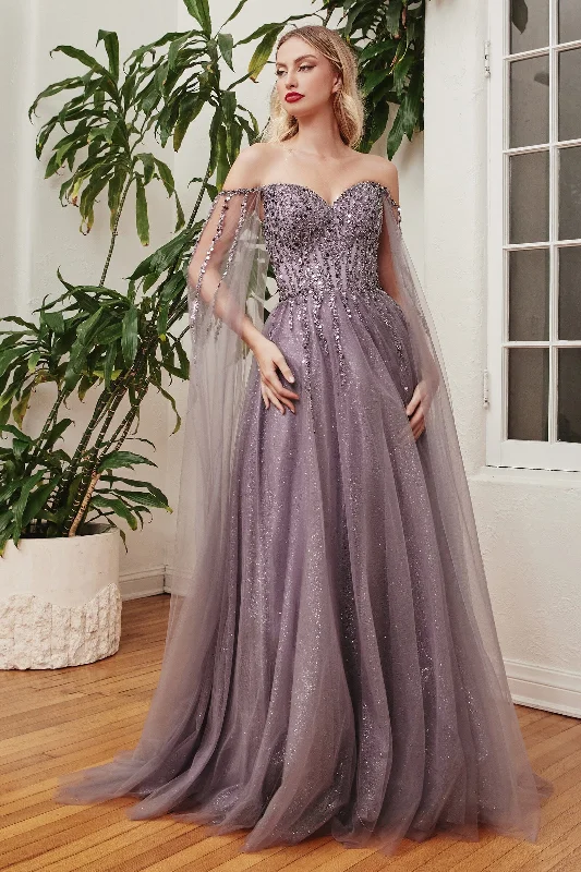 Beaded Cape Sleeve Gown by Ladivine CD0204 Corset unclassified dresses