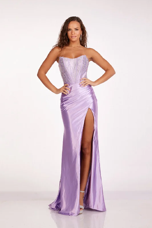 Beaded Fitted Strapless Slit Gown by Abby Paris 90255 Short unclassified dresses