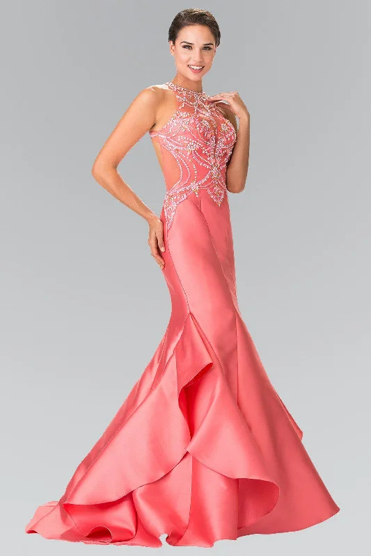 Beaded Halter Mermaid Dress with Ruffles by Elizabeth K GL2357 Popular unclassified dresses