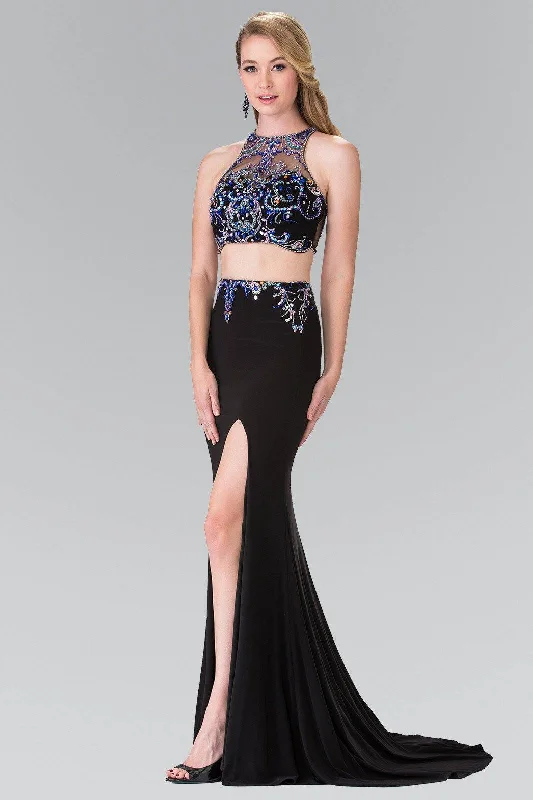 Beaded Two-Piece Illusion Dress with Slit by Elizabeth K GL2277 Unique unclassified dresses