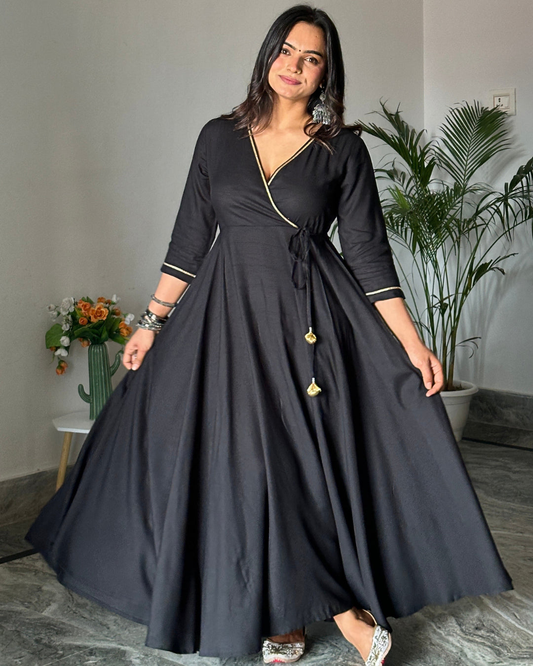 Black Angrakhaa Gheredaar Kurta Lightweight unclassified dresses