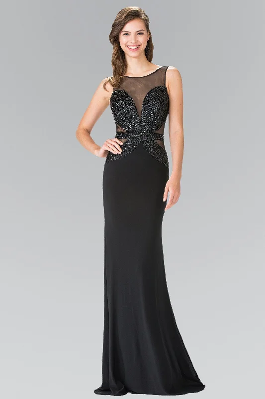 Black Beaded Illusion Dress with Open Back by Elizabeth K GL2234 Wedding guest unclassified dresses