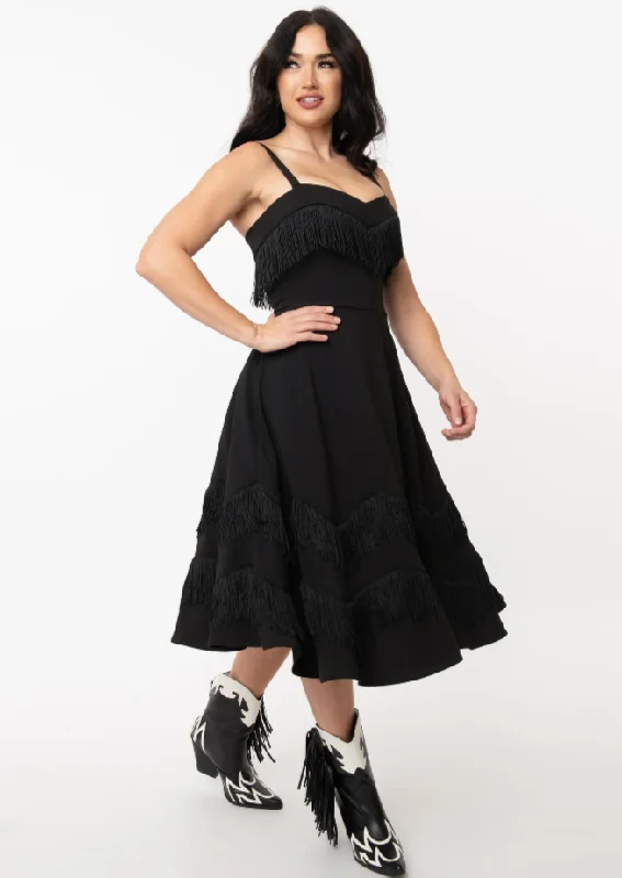 Black Fringe Girlie Dress by Unique Vintage - Size XS Best-selling unclassified dresses