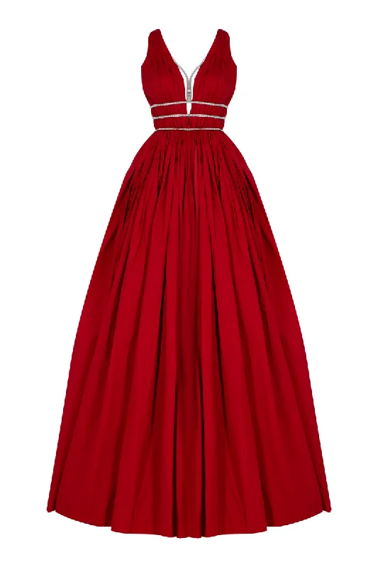 BLISS RED BEADED STRAPS GOWN Velvet unclassified dresses