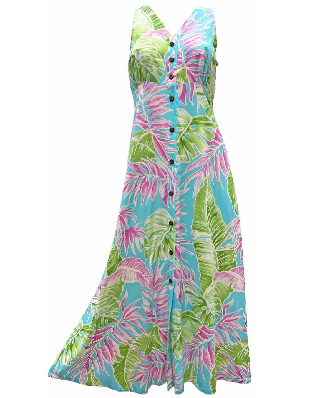 Cabana Palms Aqua Button Front Tank Dress Stretch Tank Dress