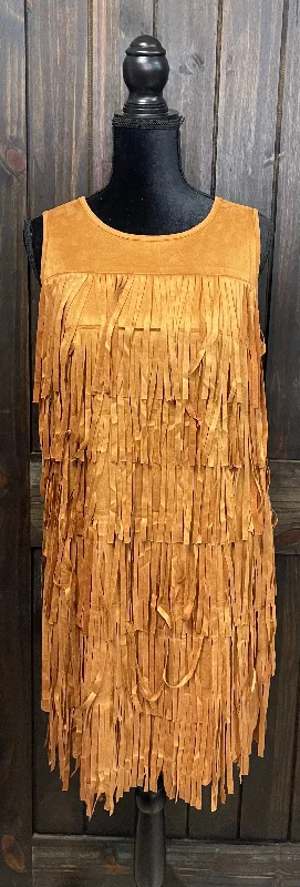 "Camel Fringe Suede" Sleeveless Dress Elegant evening unclassified dresses