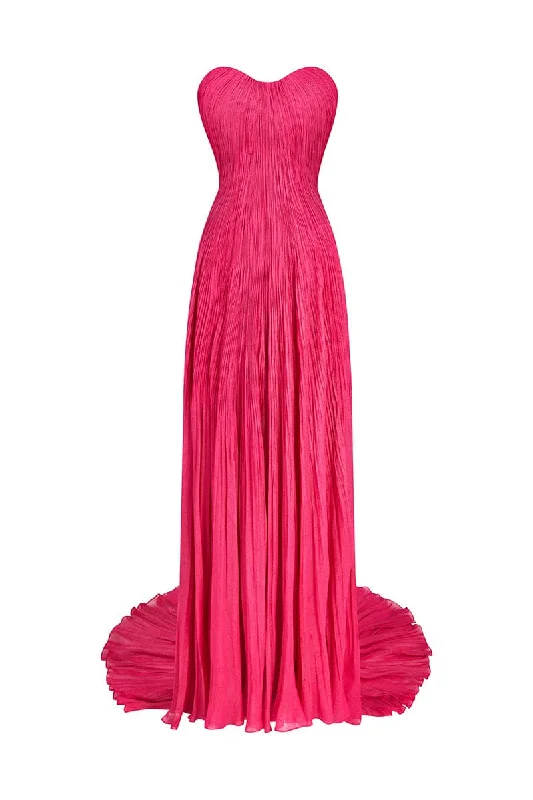 CAMELLIA PINK OFF-SHOULDER PLEATED GOWN Office unclassified dresses