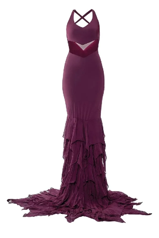 CAREN WINE RUFFLE MERMAID GOWN Dark color unclassified dresses