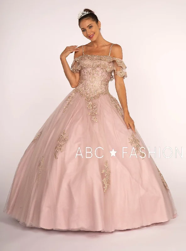 Gold Applique Cold Shoulder A-line Ball Gown by Elizabeth K GL2510 Stylish unclassified dresses