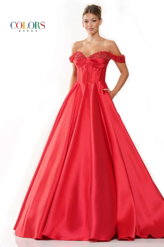 Colors Dress -3191 Off Shoulder Mikado A-Line Prom Dress Tiered unclassified dresses